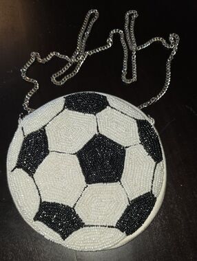 Beaded Soccer Crossbody Bag - Black & White